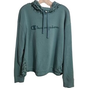 Champion | Women's Teal/Aqua Colorblock Hoodie Sweatshirt (Size XXL)